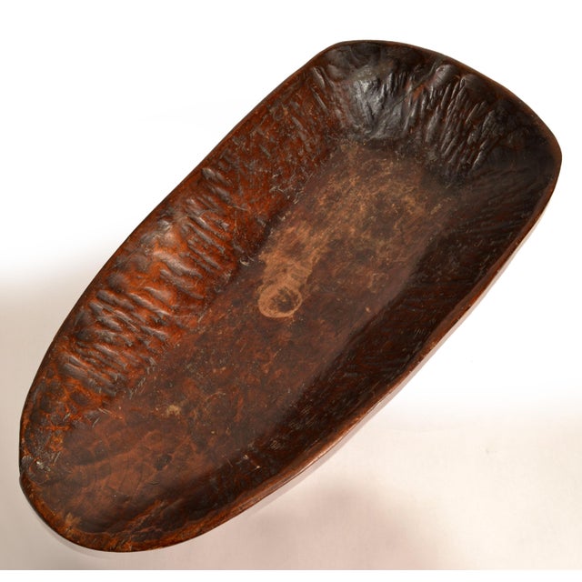 Vintage African Hand-Carved Wood Dark Brown Decorative Tribal Bowl Centerpiece For Sale - Image 9 of 12
