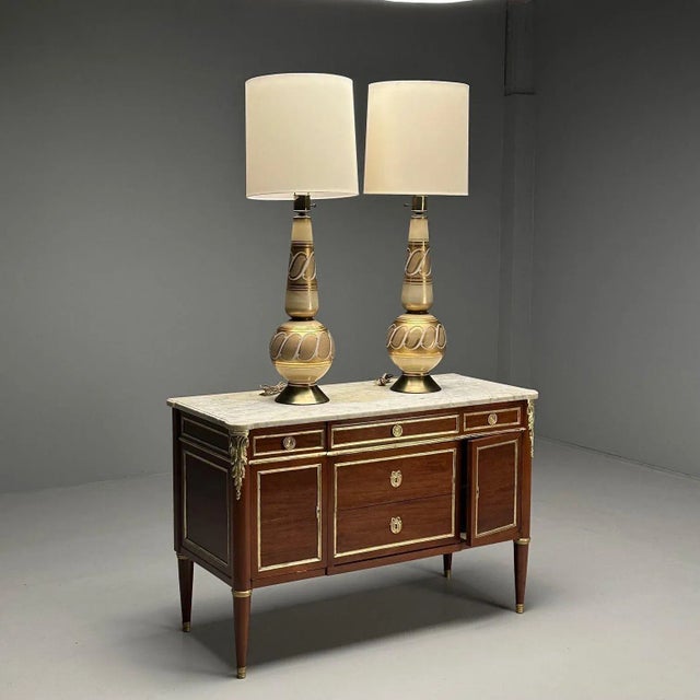 Italian Mid-Century Modern, Large Table Lamps, Gold Glass, Brass, Italy, 1960s For Sale - Image 4 of 11