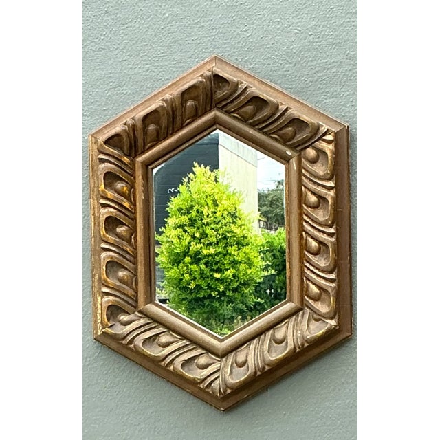 Italian Vintage Italian Hexagonal Carved Wood Mirror For Sale - Image 3 of 12