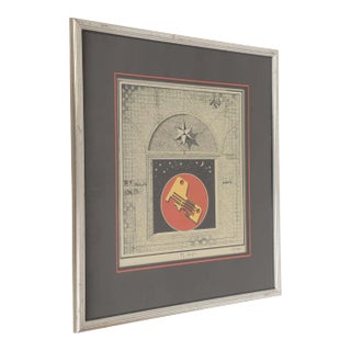 Vintage Italian Mario Logli Futurist Fornasetti Style Celestial Work of Art Framed, 1950's For Sale