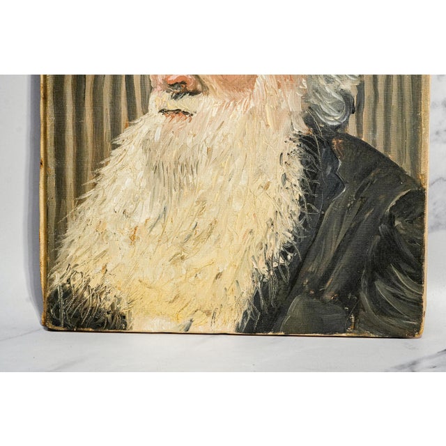 Captivating Bearded Man With Hat Antique Oil Painting Rustic Home Decor For Sale - Image 9 of 15