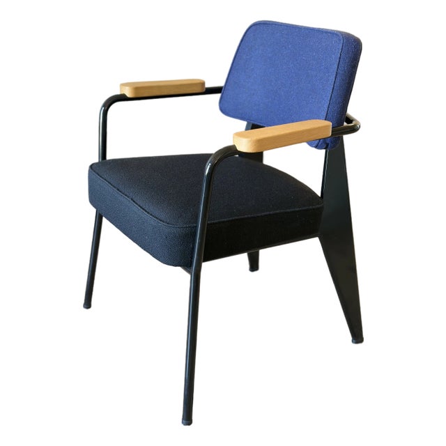 Jean Prouvé for Vitra Armchair, 1951 Design – Blue & Black (Pair Available) For Sale