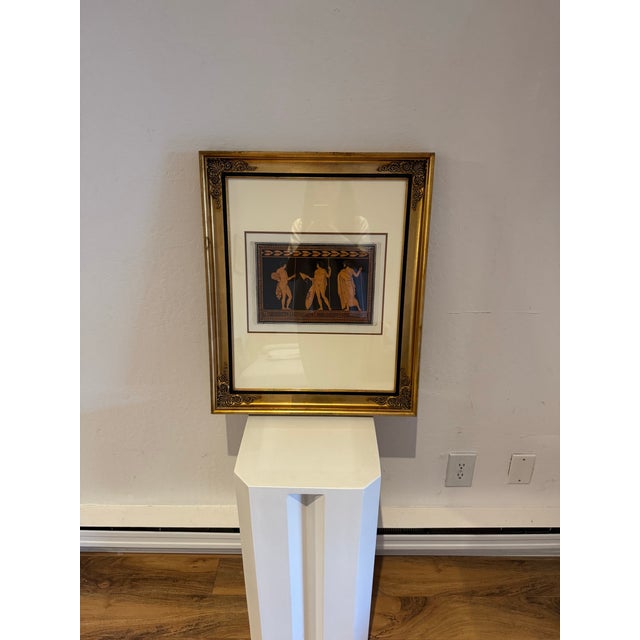 Sir William Hamilton 18th Century Neoclassical Aquatint Engraving | Hamilton Collection | Greek Vase Figures | Double Matted Gold Frame [Sh] Reproduction For Sale - Image 4 of 5