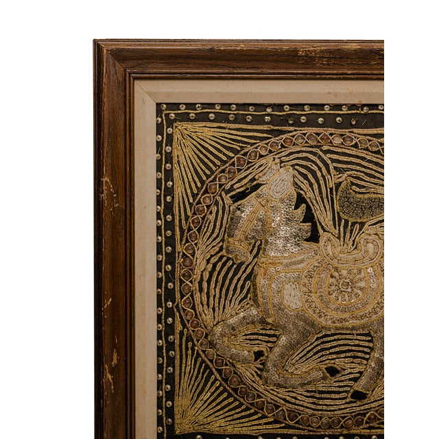 Vintage Mid-Century Burmese Kalaga Tapestries Featuring Embroidered Horse Motifs For Sale - Image 10 of 12