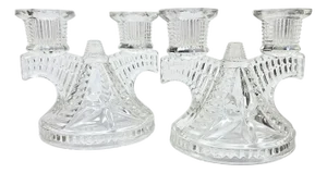 Vintage Art Deco Glass Double Candlesticks- A Pair