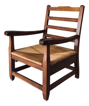 Rustic Oak & Rush Armchair, France, 1930s