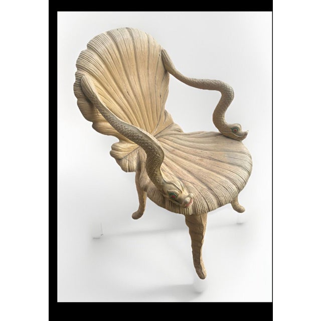 Italian Mid 20th Century Grotto Chair - Clam & Dolphin Sea Theme - Wood For Sale - Image 4 of 7