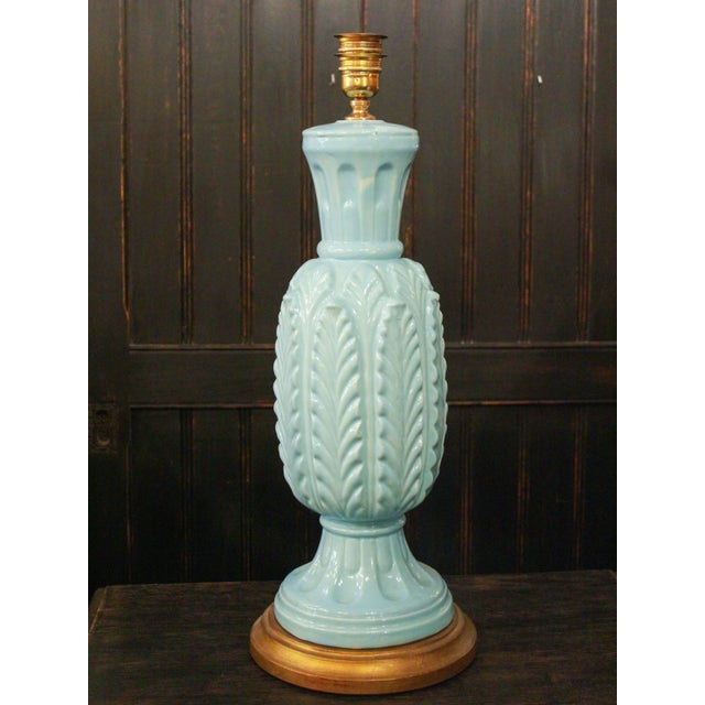 Blue Lamp in Light Blue with Leaves and Textures from Manises, 1970s For Sale - Image 8 of 8
