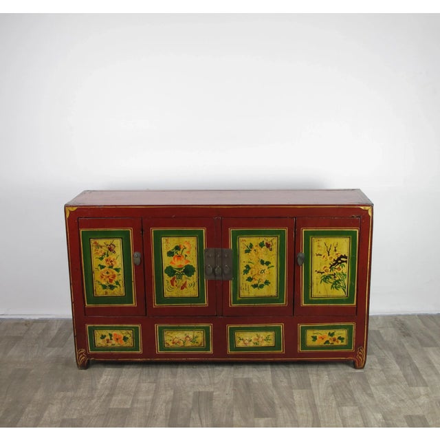 Vintage Sideboard With Hand Painted Flowers & Butterflies Doors For Sale - Image 4 of 12