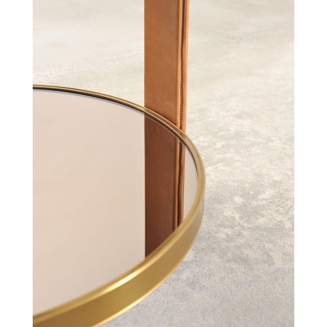 Ralph Lauren Dalton Side Drink Table Brass Leather and Glass For Sale - Image 12 of 18