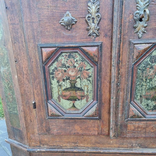 Antique Tyrolean Wardrobe with Original Paintings, 1750 For Sale - Image 10 of 13