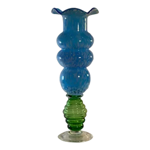 Vintage Empoli Art Glass Blue and Green Confetti Vase