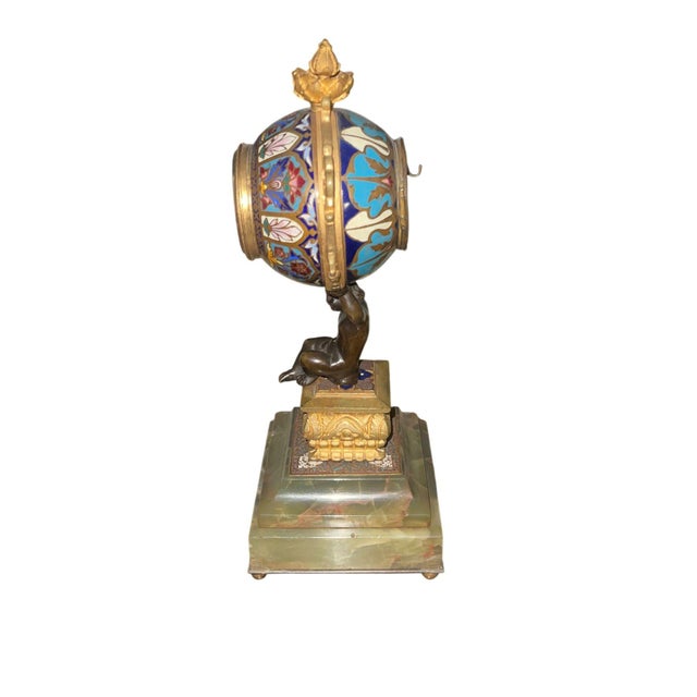 French 19th Century French Champlevé Enamel Figural Mantel Clock For Sale - Image 3 of 9