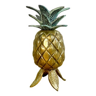 Vintage Metal Patina Pineapple Candle Holder For Sale
