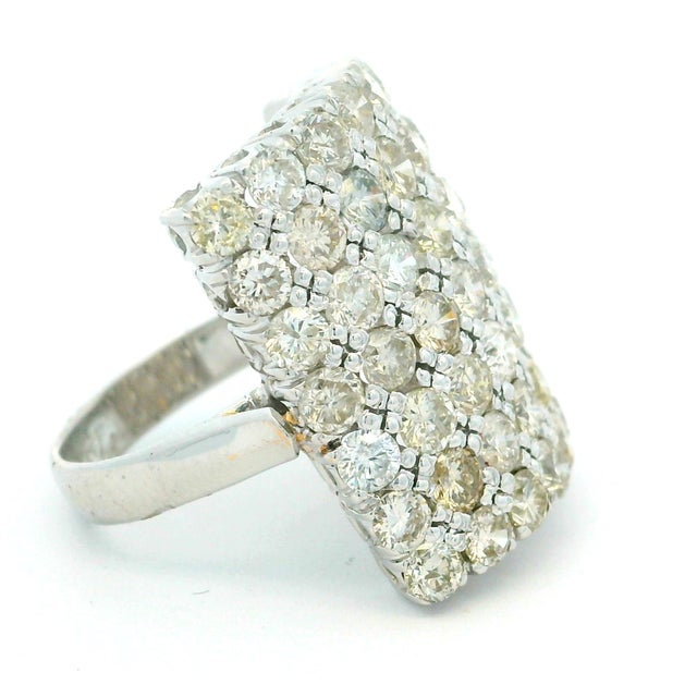 Vintage 4 Carat Diamond 18k White Gold Wide Bombe Cocktail Ring, Size 6.75 For Sale In Miami - Image 6 of 12