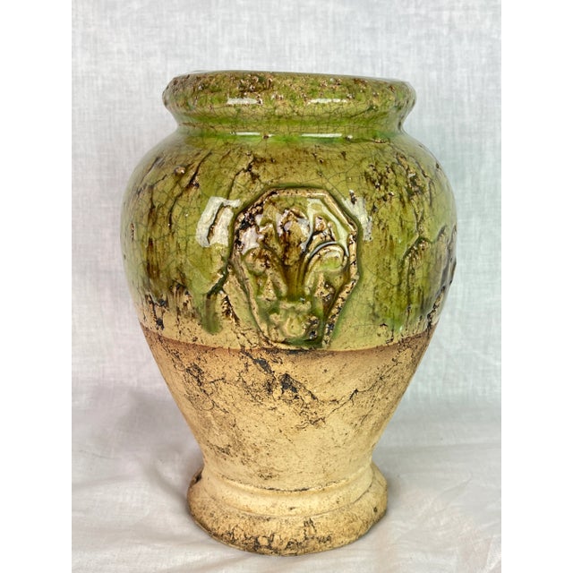 1970s Handcrafted Glazed Pottery Green Water Vessel Vase For Sale - Image 5 of 13