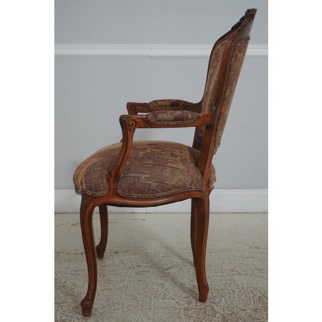 French Set of 8 French Style Carved Upholstered Dining Room Chairs For Sale - Image 3 of 18