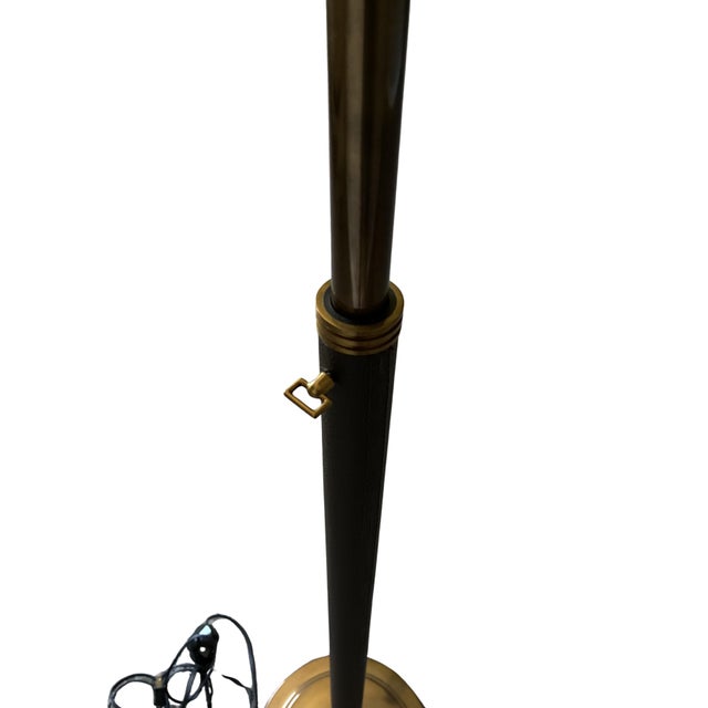 Transitional Late 20th Century Attributed to Baker Adjustable Brass & Leather Pharmacy Floor Lamp For Sale - Image 3 of 5