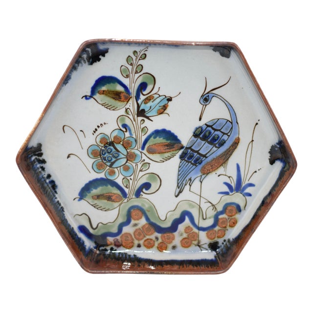 Handcrafted Ken Edwards Studio Hexagon Platter Tonala Mexico Folk Art Pottery For Sale