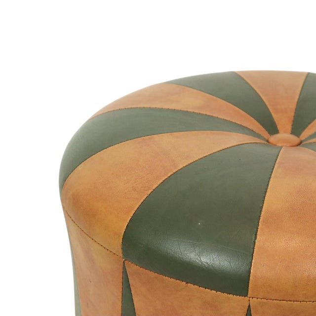 1960s Vintage Round Pouf in Green and Brown Two-Tone Skai, 1960s For Sale - Image 5 of 11