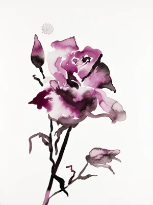 "Rose Study No." Contemporary Original Expressionist Ink Painting by Elizabeth Becker