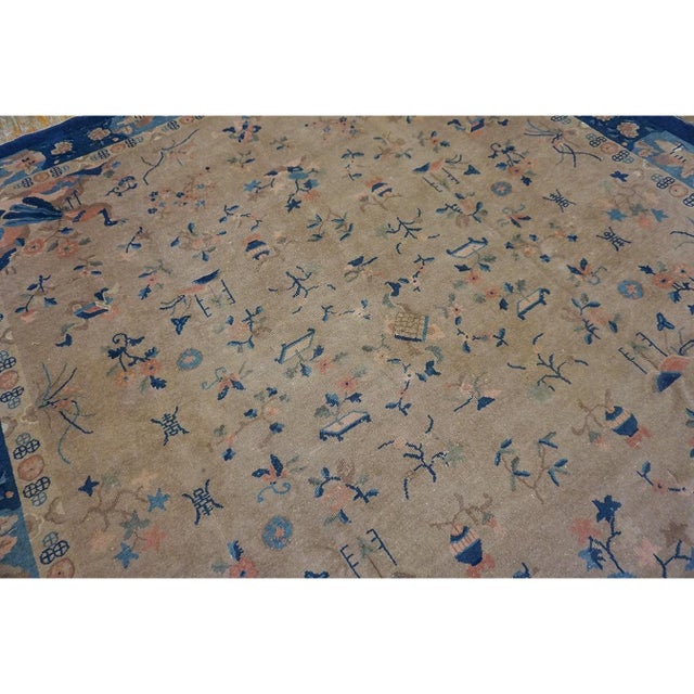 Camel 1920s Camel Floral Geometric Antique Chinese Peking Carpet 8'2" X 9'9" Wool Rug For Sale - Image 8 of 11