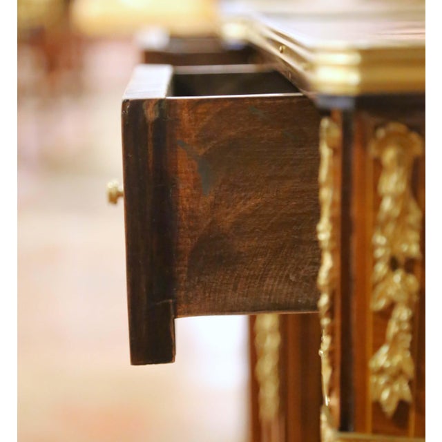Near Pair of Mid-Century French Louis XVI Ormolu Marquetry Side Tables For Sale - Image 12 of 17