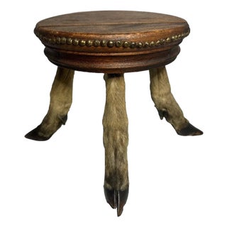 Antique Taxidermy Deer Hoof Mahogany Stool For Sale