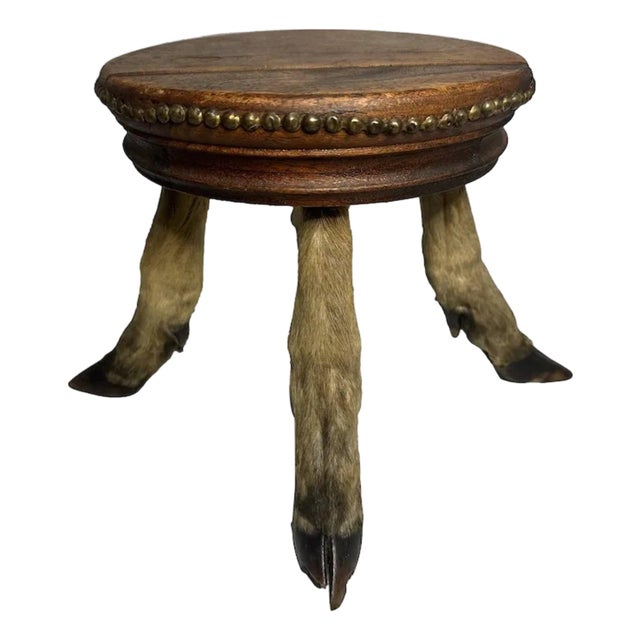 Antique Taxidermy Deer Hoof Mahogany Stool For Sale
