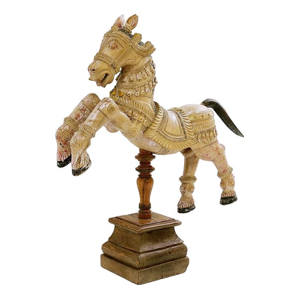Ayyanar India Carved and Polychrome Wood Horse For Sale