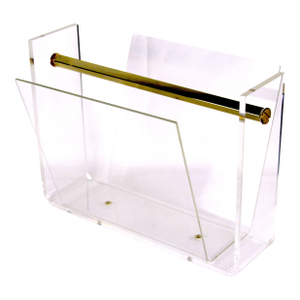 David Lange Lucite and Brass Magazine Holder, Model Omega, 1970's France