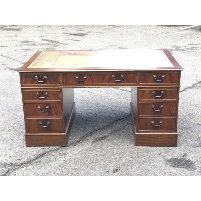 Large Mahogany Veneer Pedestal Desk For Sale - Image 3 of 12