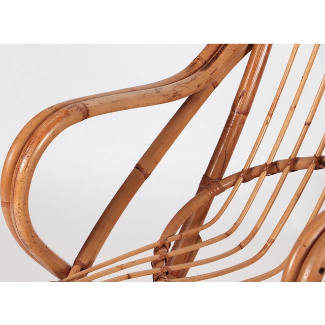 Italian Mid-Century Modern Rattan Lounge Arm Chairs - a Pair For Sale - Image 4 of 9