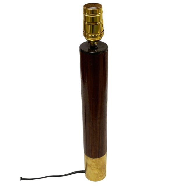 Wood Contemporary Brass Básica M2 Table Dimmer Lamp by Santiago Roqueta for Santa & Cole W/ Shade For Sale - Image 7 of 10