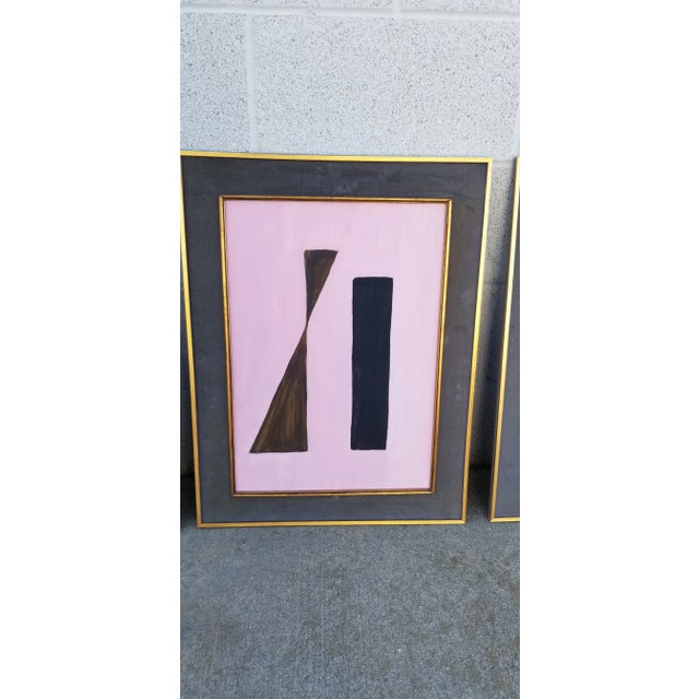 Contemporary Modernist Abstract Geometric Paintings by Sevega Adriano, Framed - Set of 3 For Sale - Image 4 of 11