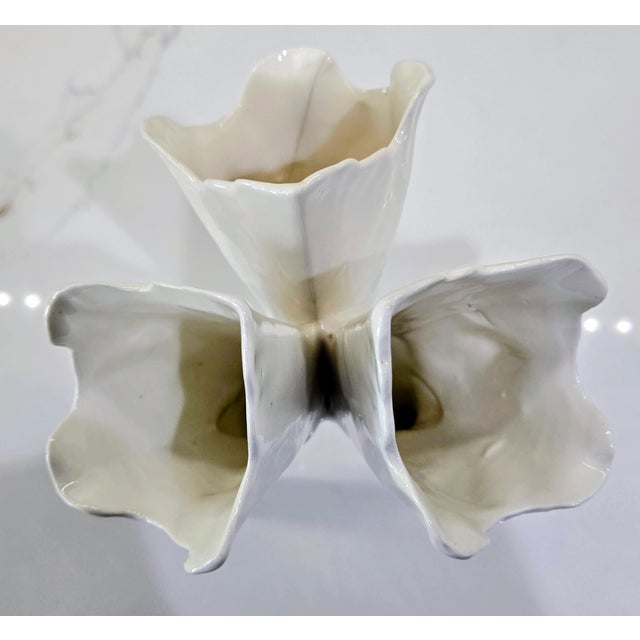 Ceramic Sculptural Triple-Horn Porcelain Bud Vase – Glossy White Organic Mid-Century Modern Centerpiece For Sale - Image 7 of 7