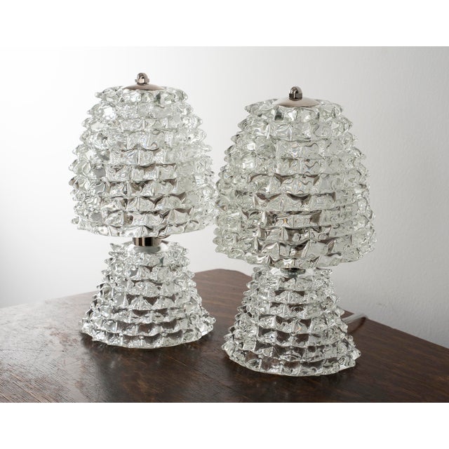 Set of 2 rostrato murano glass table lamp in pure crystal color. completely handmade, beautiful table lamps to decorate...