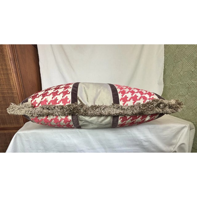 Early 21st Century Pillow of Osborne & Little Tan + Cream Silk With Red Houndstooth Embroidery For Sale - Image 5 of 7