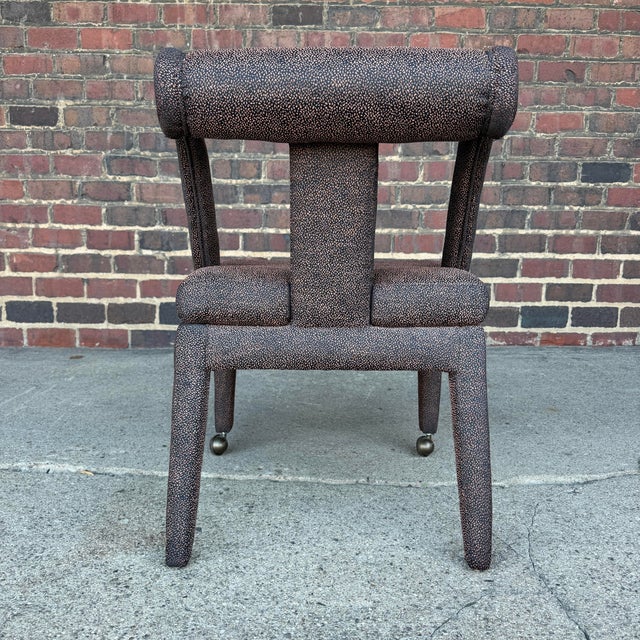 Textile Set of 4 Postmodern Dining Chairs With Front Casters Possibly Karl Springer For Sale - Image 7 of 10