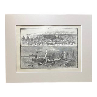 Antique 1874 Wood Engraving, "Chicago" Illinois in Frame-Ready 11x14 Mat For Sale