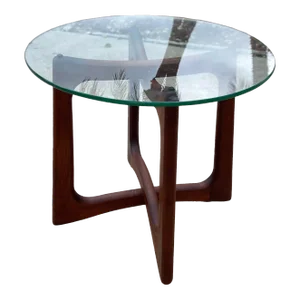 1950s Vintage Adrian Pearsall Style Ribbon Side Table With Round Glass Top