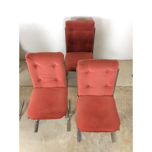 Postmodern Set of 5 Vintage Upholstered Dining Chairs With Chrome Cantilever Base For Sale - Image 3 of 18