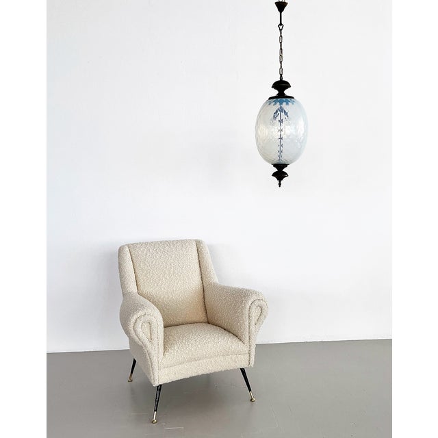 Italian Pendant Light in Brass and Opaline Textural Murano Glass, 1970 For Sale - Image 10 of 18