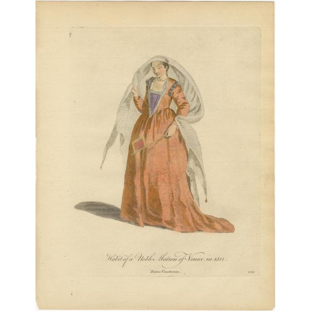 European School, Venetian Noblewomen in Renaissance Dress Hand-Colored Costume Prints, 1749, Paper, Set of 3 For Sale - Image 4 of 10