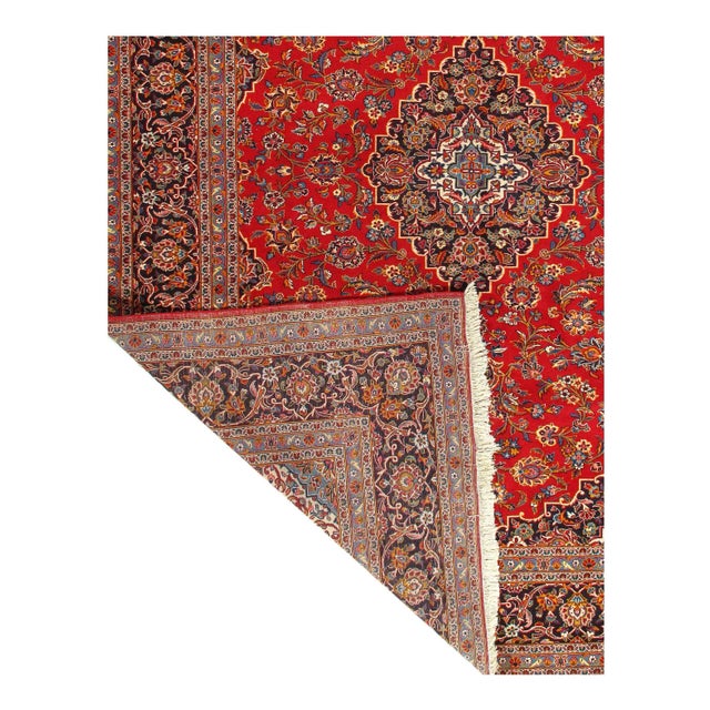 Traditional Red Semi Vintage Persian Hand Knotted Kashan 10'2'' X 13'2'' For Sale - Image 3 of 4
