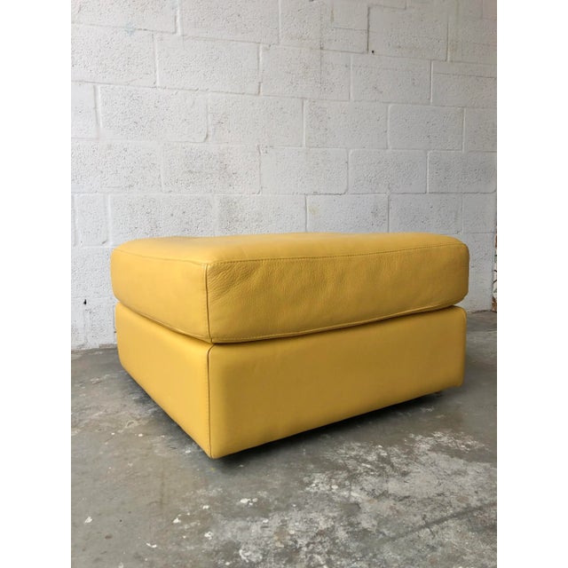 Contemporary Contemporary Leather Ottoman With Casters. For Sale - Image 3 of 9