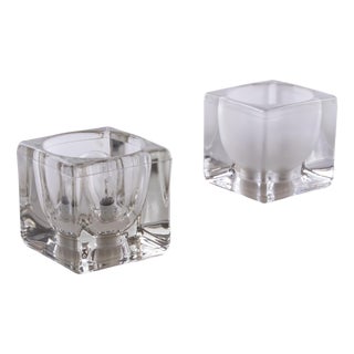 Iced Glass Cube Table Lamps from Peill & Putzler 1970s, Set of 2 For Sale
