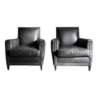 Contemporary Restoration Hardware “Marcel” Leather Club Chairs- a Pair For Sale