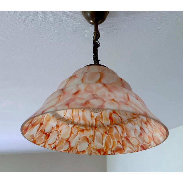 Art Deco Pendant Light in Pink Marble Glass, 1930s For Sale - Image 9 of 18