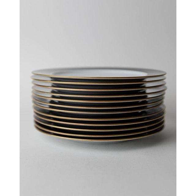 Vintage Black and White Porcelain Dinnerware Set with Gold Rim from Eschenbach Bavaria, Germany, Set of 26 For Sale - Image 4 of 17